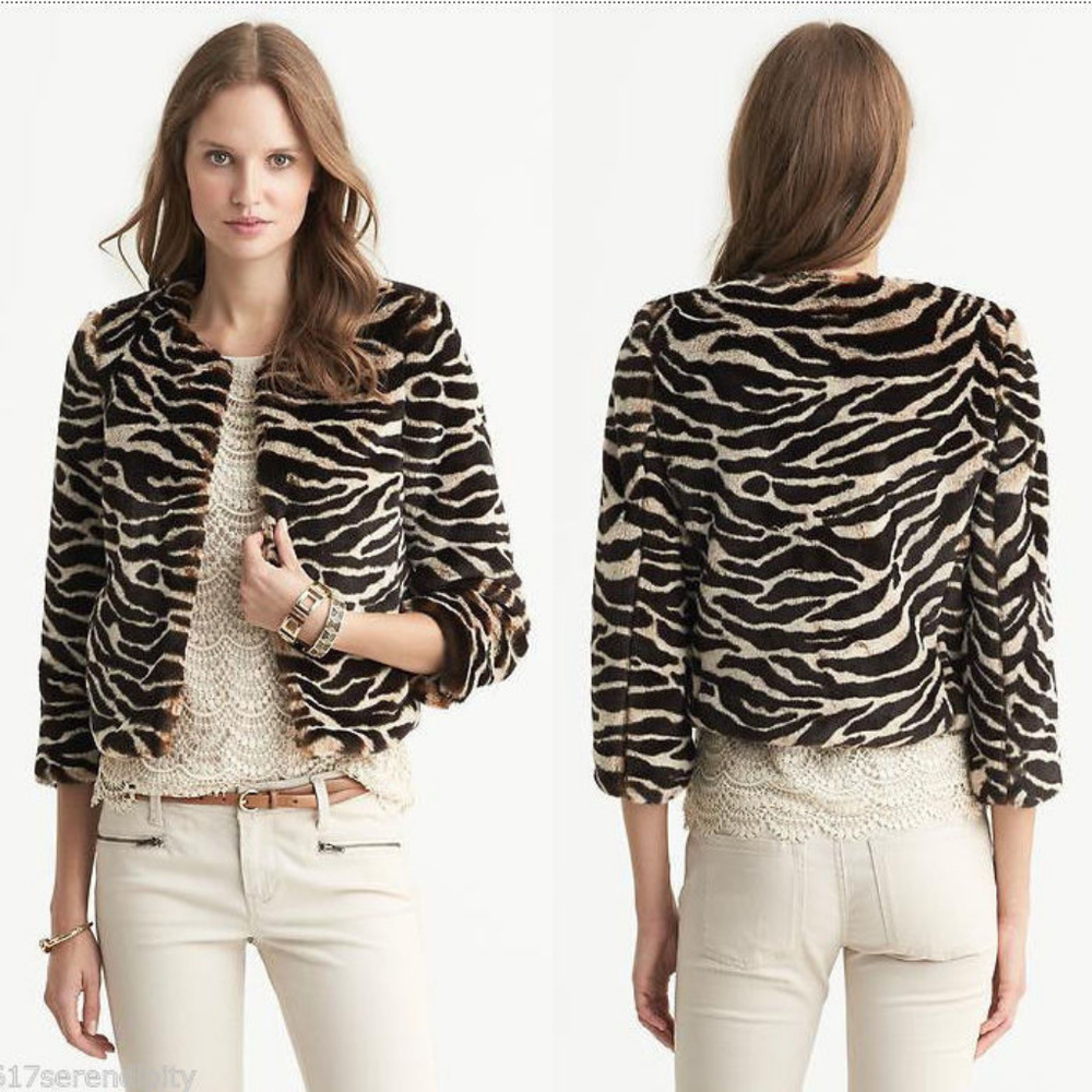 BANANA REPUBLIC Faux-Fur Animal Print Jacket XS - Picture 1 of 5